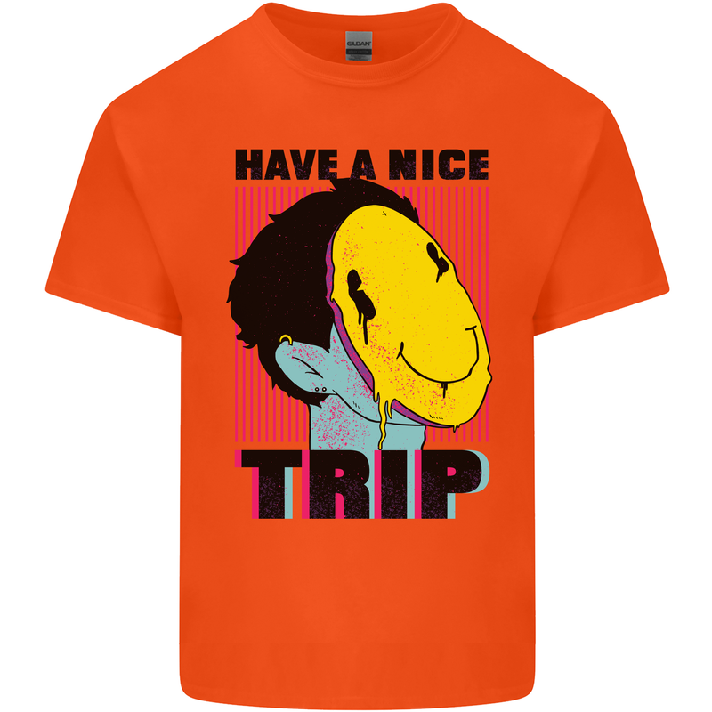 Acid Have a Nice Trip Drugs LSD Trippy Mens Cotton T-Shirt Tee Top Orange