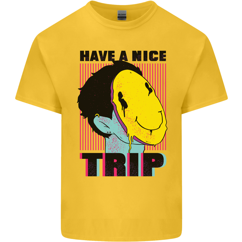 Acid Have a Nice Trip Drugs LSD Trippy Mens Cotton T-Shirt Tee Top Yellow