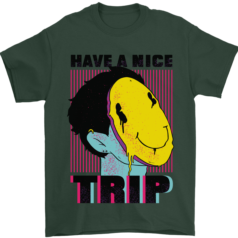 Acid Have a Nice Trip Drugs LSD Trippy Mens T-Shirt Cotton Gildan Forest Green