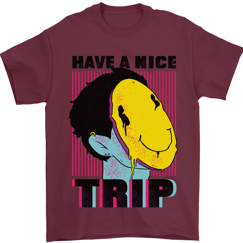Acid Have a Nice Trip Drugs LSD Trippy Mens T-Shirt Cotton Gildan Maroon