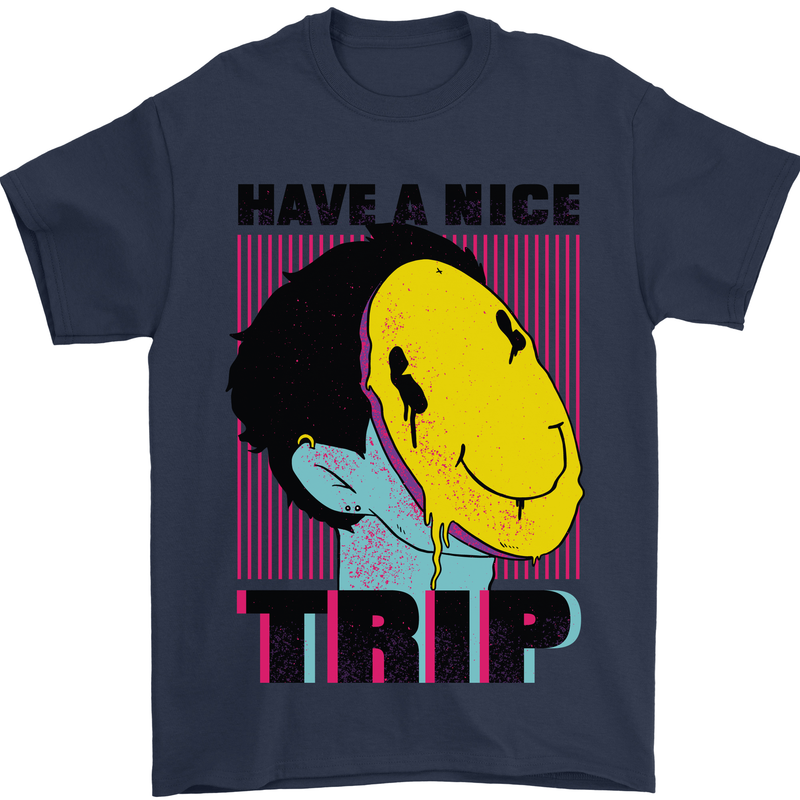 Acid Have a Nice Trip Drugs LSD Trippy Mens T-Shirt Cotton Gildan Navy Blue