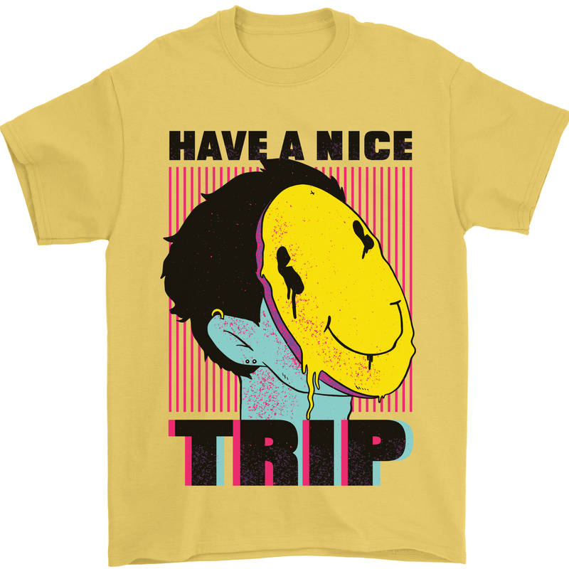 Acid Have a Nice Trip Drugs LSD Trippy Mens T-Shirt Cotton Gildan Yellow