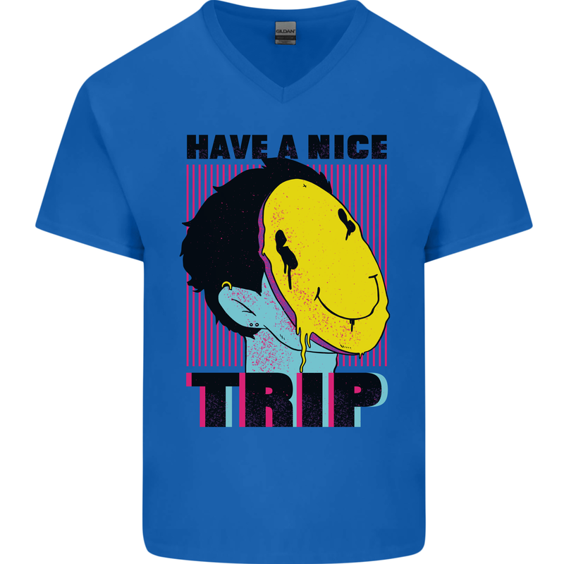 Acid Have a Nice Trip Drugs LSD Trippy Mens V-Neck Cotton T-Shirt Royal Blue