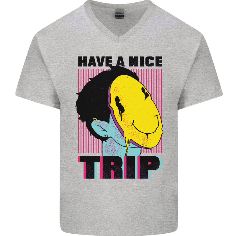 Acid Have a Nice Trip Drugs LSD Trippy Mens V-Neck Cotton T-Shirt Sports Grey