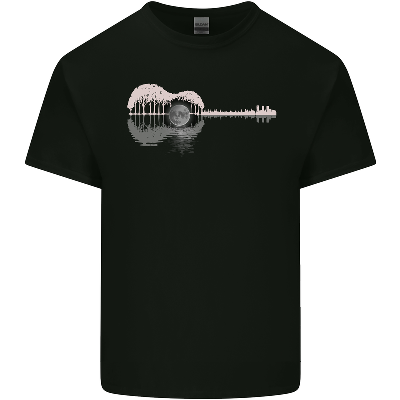 Acoustic Guitar Reflection Mens Cotton T-Shirt Tee Top Black