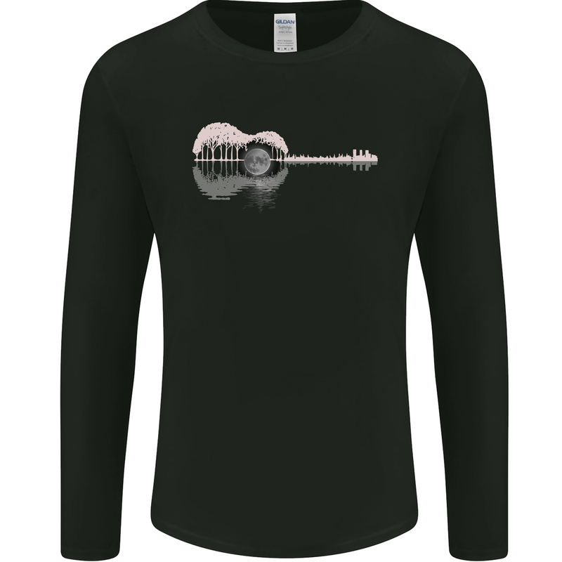 Acoustic Guitar Reflection Mens Long Sleeve T-Shirt Black