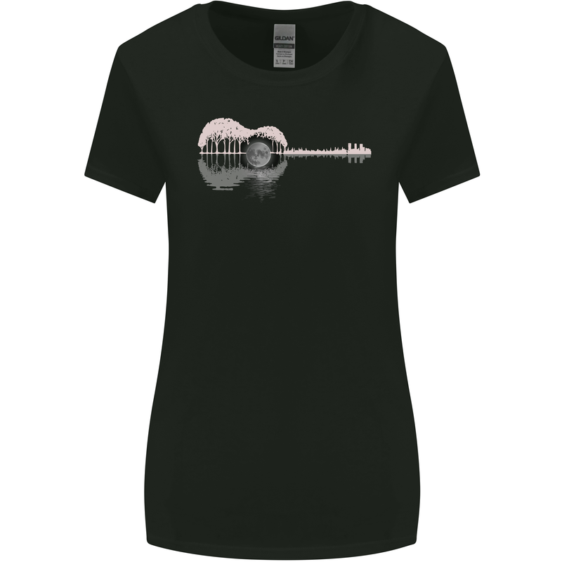 Acoustic Guitar Reflection Womens Wider Cut T-Shirt Black