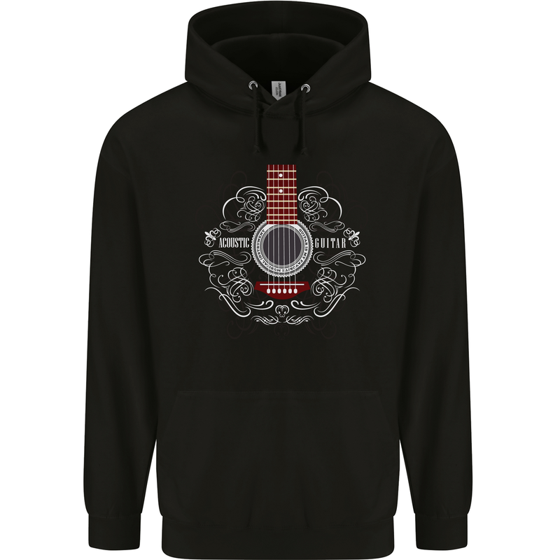 Acoustic Guitar Swirls Childrens Kids Hoodie Black