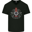 Acoustic Guitar Swirls Mens V-Neck Cotton T-Shirt Black