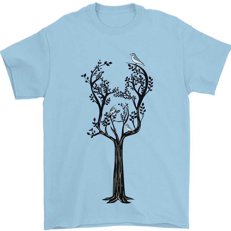 Acoustic Guitar Tree Guitarist Music Band Mens T-Shirt 100% Cotton Light Blue