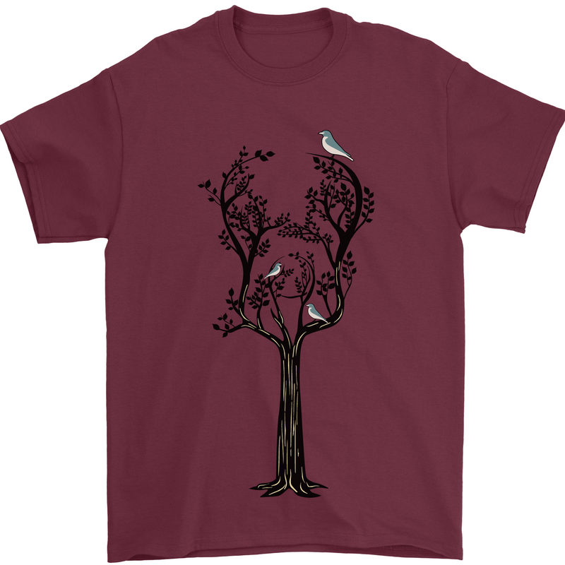 Acoustic Guitar Tree Guitarist Music Band Mens T-Shirt 100% Cotton Maroon