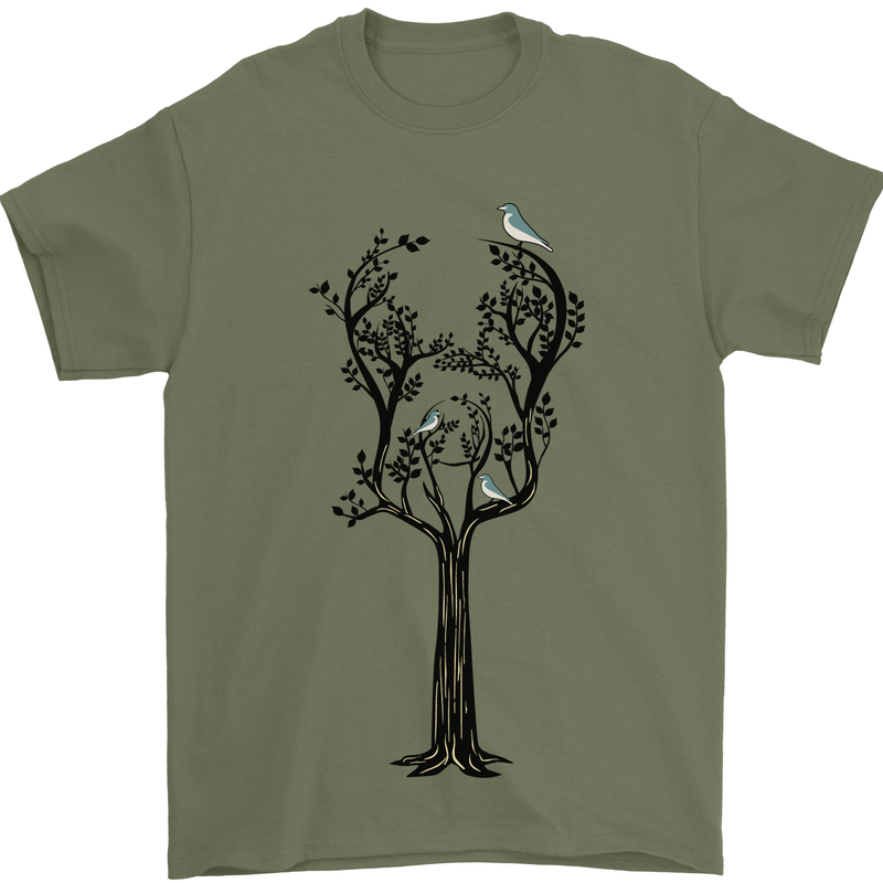 Acoustic Guitar Tree Guitarist Music Band Mens T-Shirt 100% Cotton Military Green