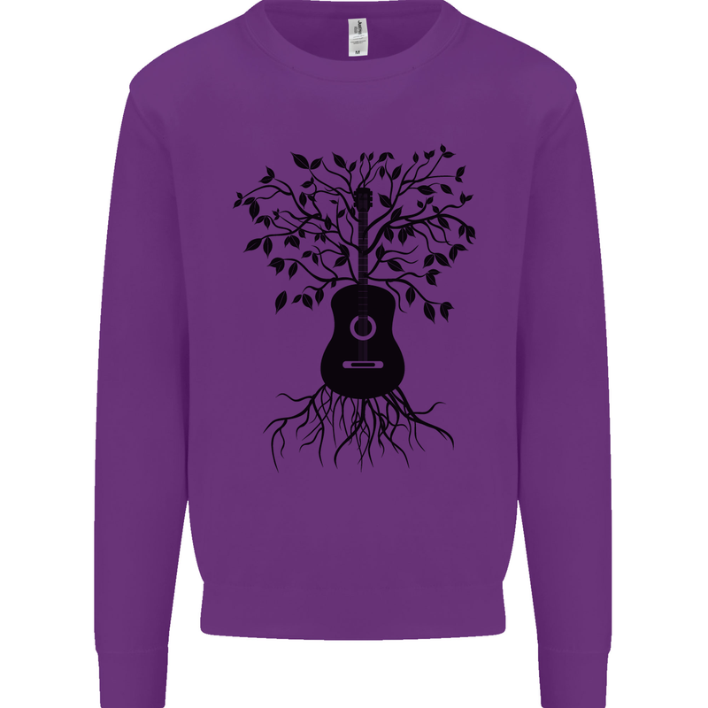 Acoustic Guitar Tree Roots Guitarist Music Kids Sweatshirt Jumper Purple