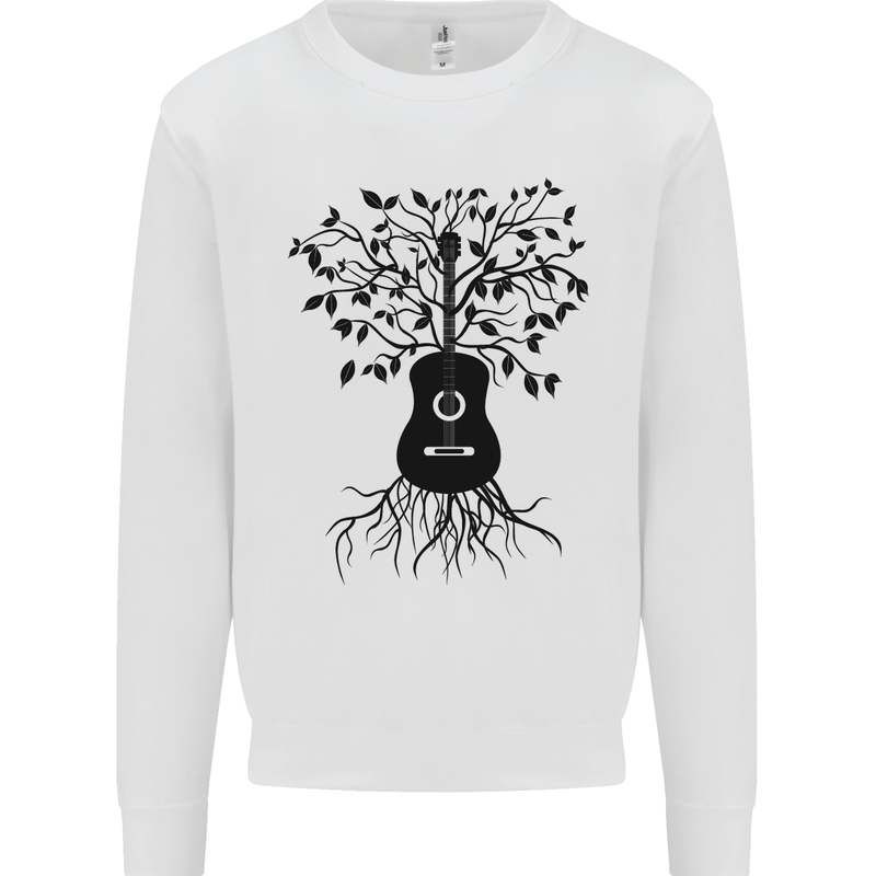 Acoustic Guitar Tree Roots Guitarist Music Kids Sweatshirt Jumper White