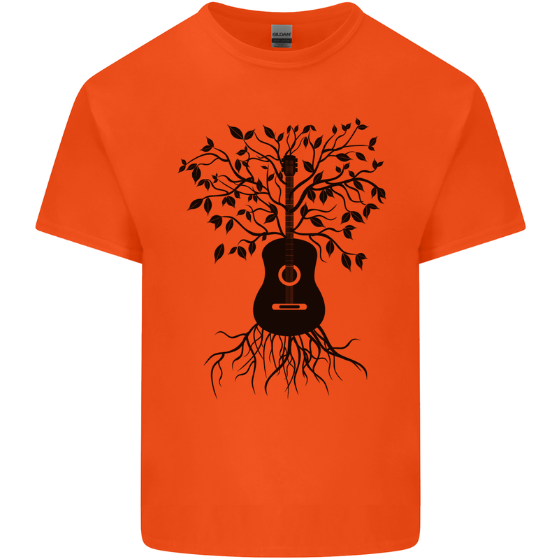 Acoustic Guitar Tree Roots Guitarist Music Kids T-Shirt Childrens Orange