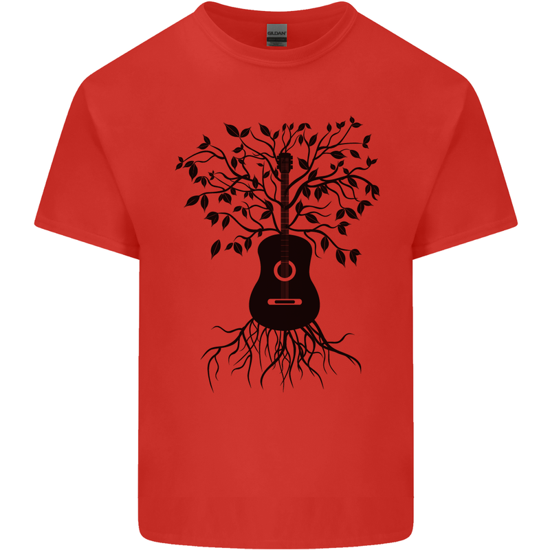 Acoustic Guitar Tree Roots Guitarist Music Kids T-Shirt Childrens Red