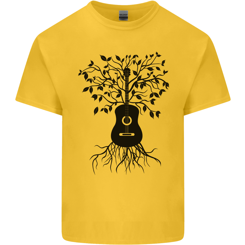 Acoustic Guitar Tree Roots Guitarist Music Kids T-Shirt Childrens Yellow