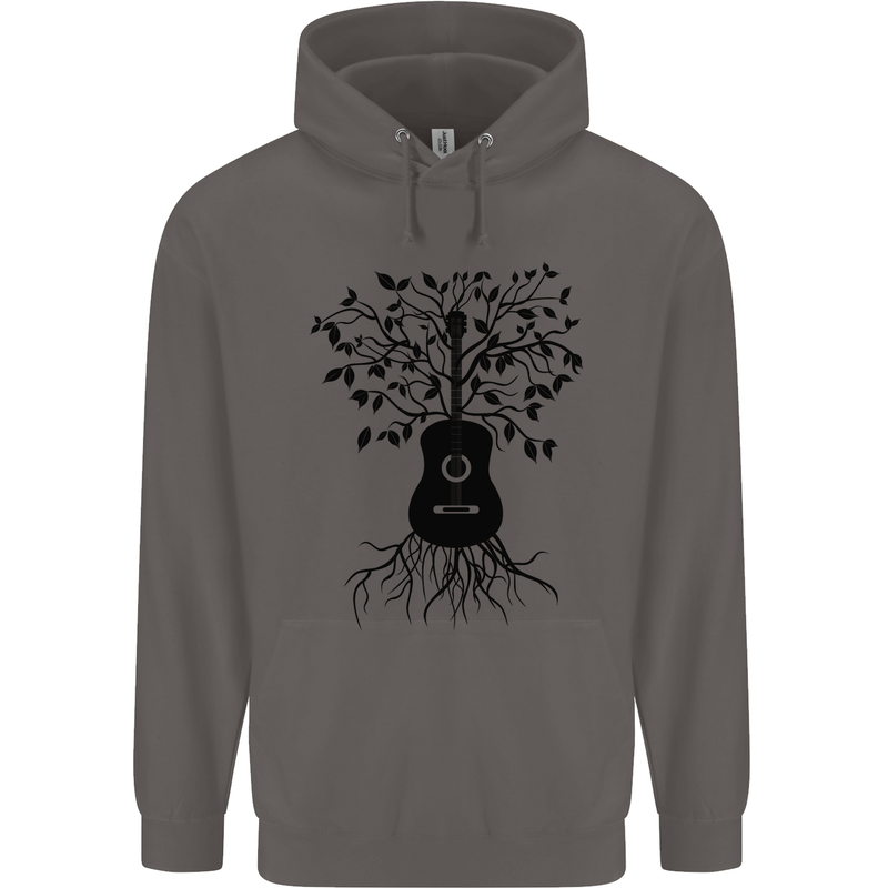 Acoustic Guitar Tree Roots Guitarist Music Mens 80% Cotton Hoodie Charcoal