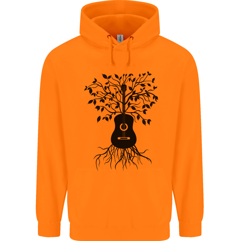 Acoustic Guitar Tree Roots Guitarist Music Mens 80% Cotton Hoodie Orange