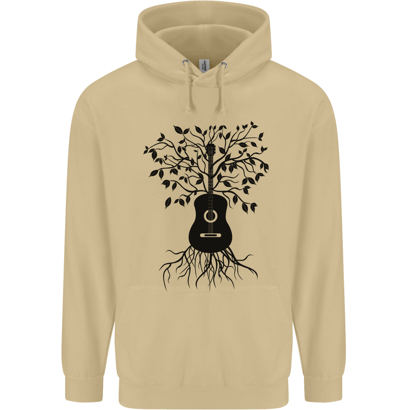 Acoustic Guitar Tree Roots Guitarist Music Mens 80% Cotton Hoodie Sand