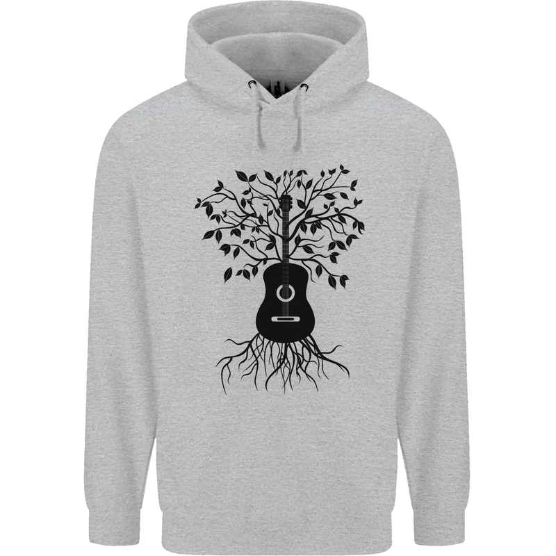 Acoustic Guitar Tree Roots Guitarist Music Mens 80% Cotton Hoodie Sports Grey