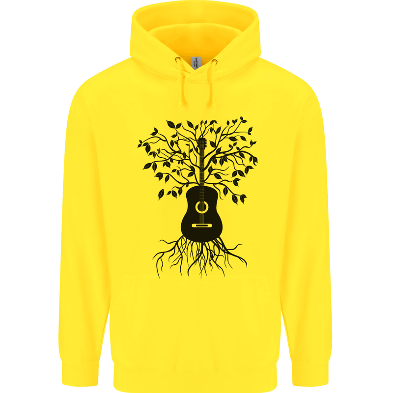 Acoustic Guitar Tree Roots Guitarist Music Mens 80% Cotton Hoodie Yellow