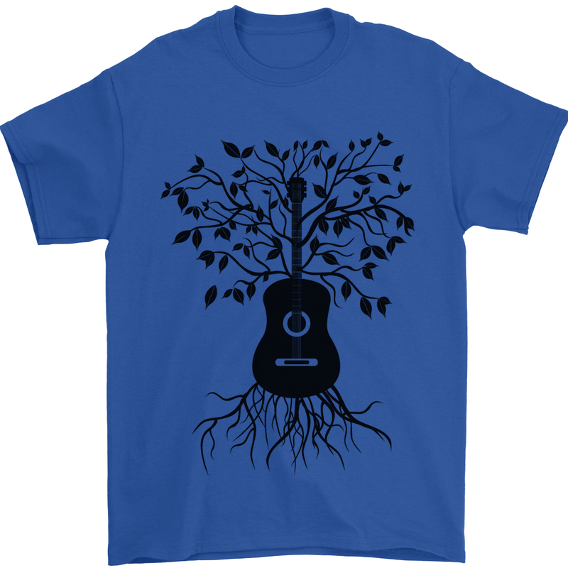 Acoustic Guitar Tree Roots Guitarist Music Mens T-Shirt 100% Cotton Royal Blue