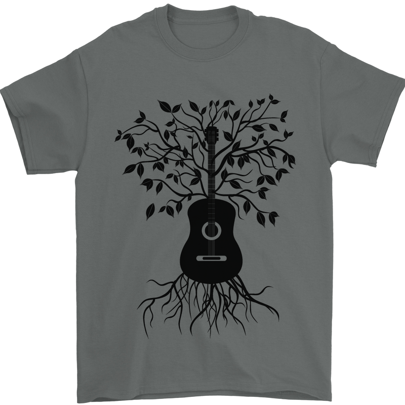 Acoustic Guitar Tree Roots Guitarist Music Mens T-Shirt Cotton Gildan Charcoal