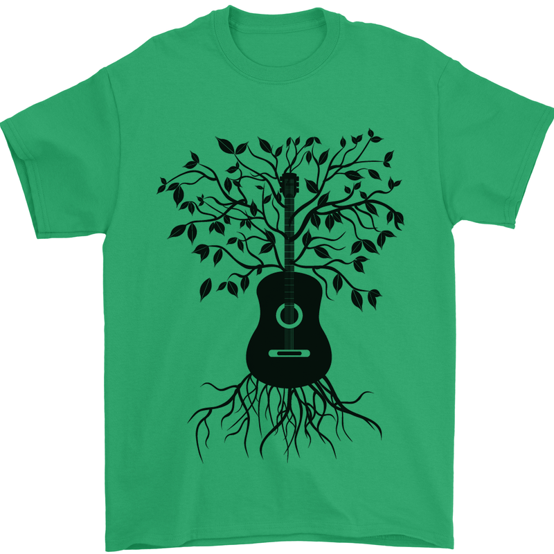 Acoustic Guitar Tree Roots Guitarist Music Mens T-Shirt Cotton Gildan Irish Green