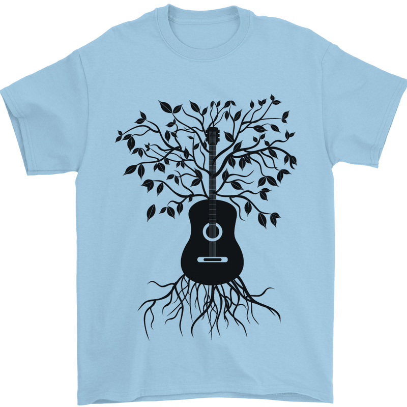 Acoustic Guitar Tree Roots Guitarist Music Mens T-Shirt Cotton Gildan Light Blue