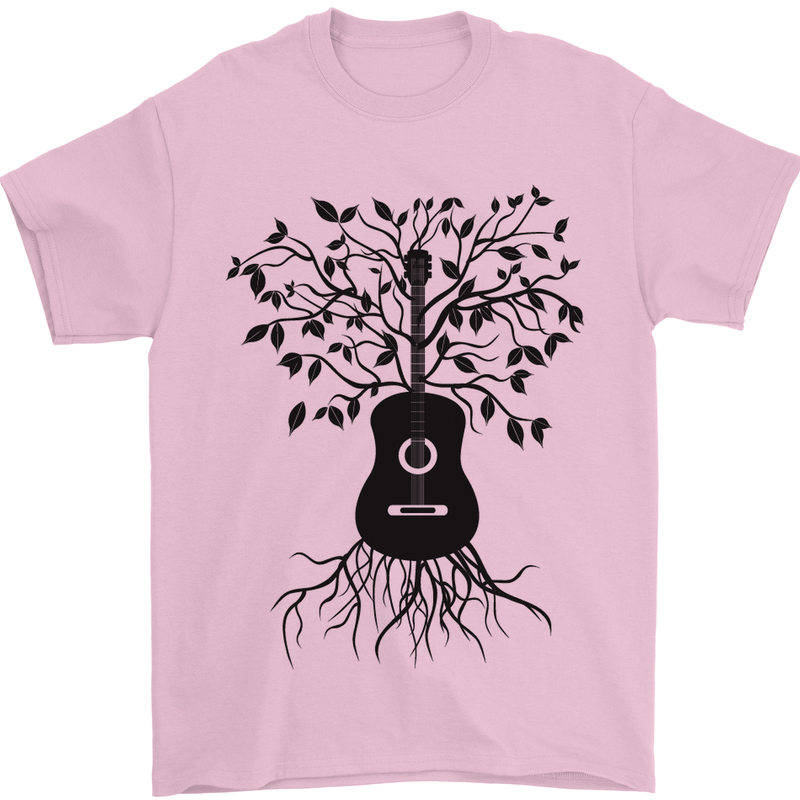 Acoustic Guitar Tree Roots Guitarist Music Mens T-Shirt Cotton Gildan Light Pink