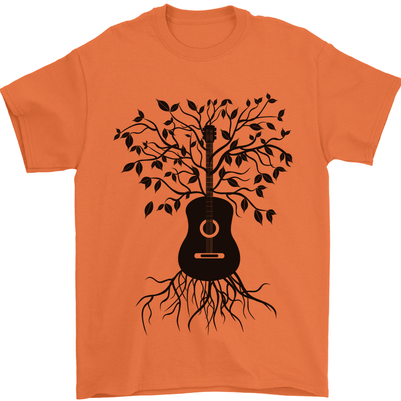 Acoustic Guitar Tree Roots Guitarist Music Mens T-Shirt Cotton Gildan Orange