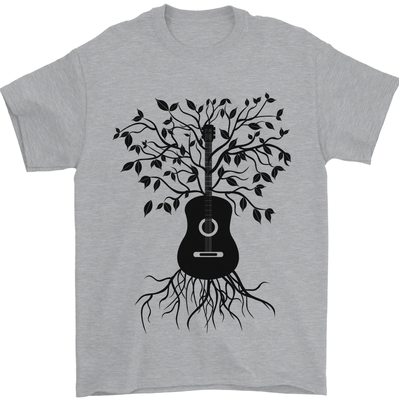 Acoustic Guitar Tree Roots Guitarist Music Mens T-Shirt Cotton Gildan Sports Grey