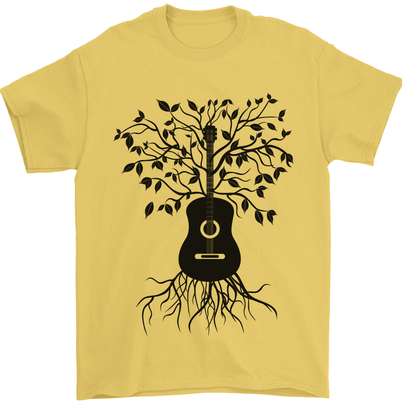 Acoustic Guitar Tree Roots Guitarist Music Mens T-Shirt Cotton Gildan Yellow