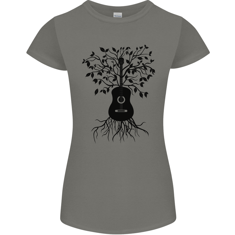 Acoustic Guitar Tree Roots Guitarist Music Womens Petite Cut T-Shirt Charcoal