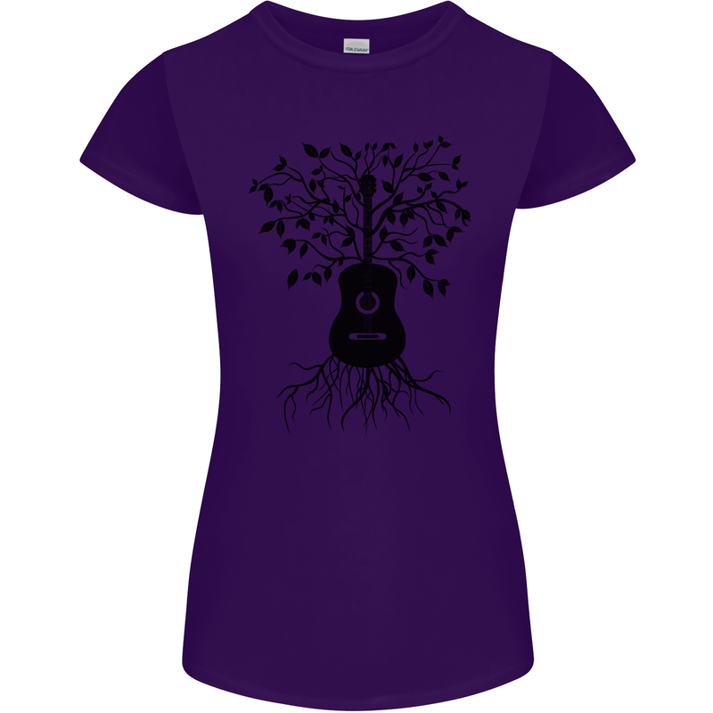 Acoustic Guitar Tree Roots Guitarist Music Womens Petite Cut T-Shirt Purple