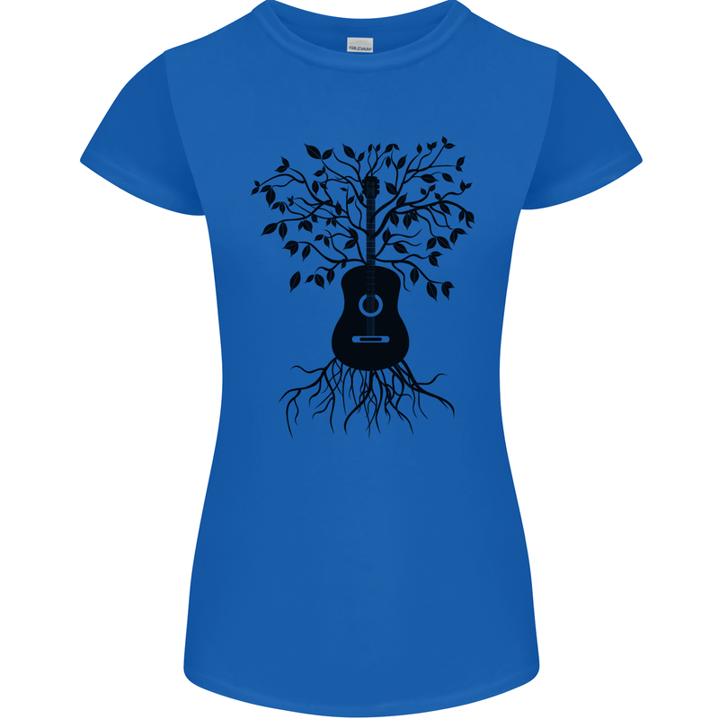 Acoustic Guitar Tree Roots Guitarist Music Womens Petite Cut T-Shirt Royal Blue