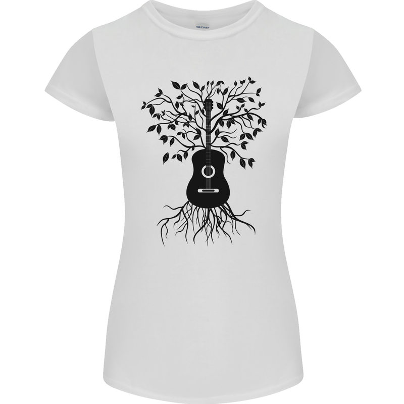 Acoustic Guitar Tree Roots Guitarist Music Womens Petite Cut T-Shirt White