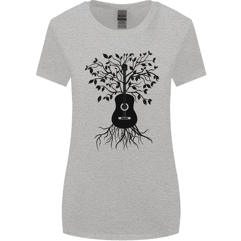 Acoustic Guitar Tree Roots Guitarist Music Womens Wider Cut T-Shirt Sports Grey