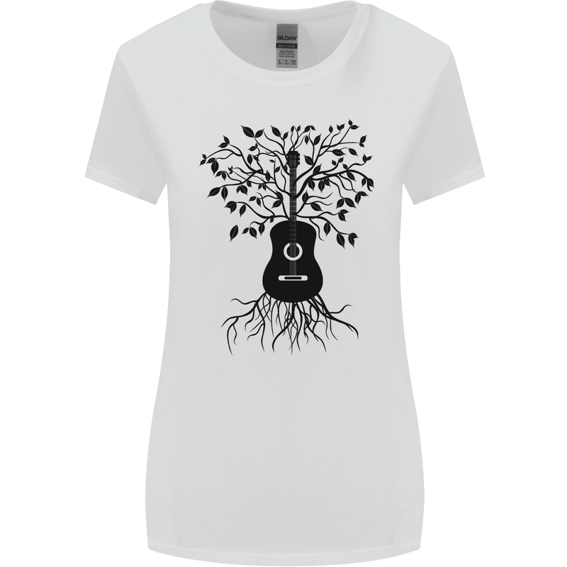 Acoustic Guitar Tree Roots Guitarist Music Womens Wider Cut T-Shirt White