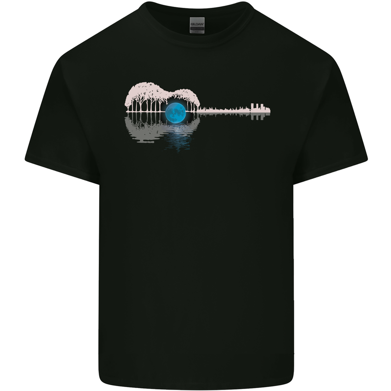 Acoustic Guitar Water Reflection Music Moon Mens Cotton T-Shirt Tee Top Black