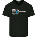 Acoustic Guitar Water Reflection Music Moon Mens V-Neck Cotton T-Shirt Black