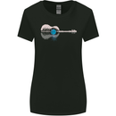 Acoustic Guitar Water Reflection Music Moon Womens Wider Cut T-Shirt Black