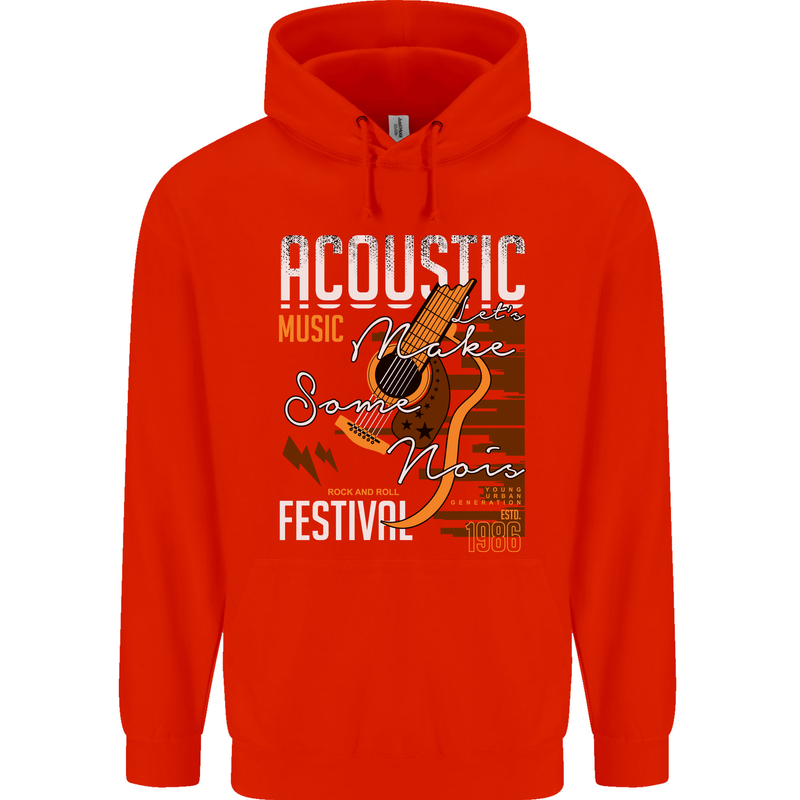 Acoustic Music Country & Western Guitar Childrens Kids Hoodie Bright Red