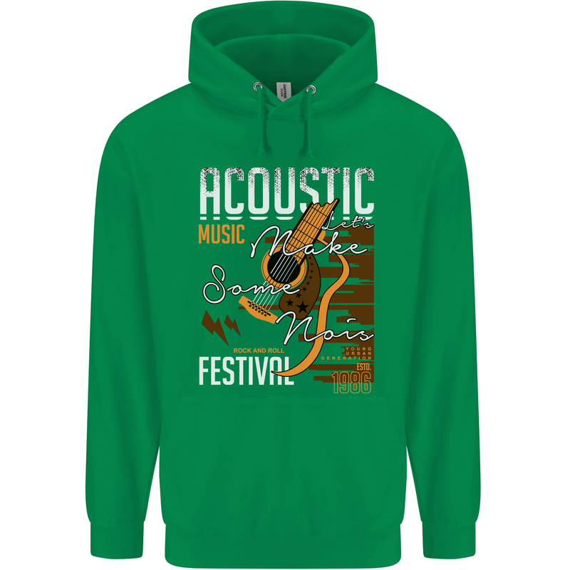 Acoustic Music Country & Western Guitar Childrens Kids Hoodie Irish Green