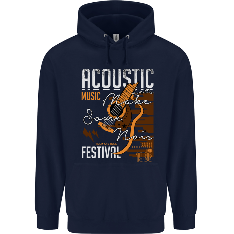 Acoustic Music Country & Western Guitar Childrens Kids Hoodie Navy Blue