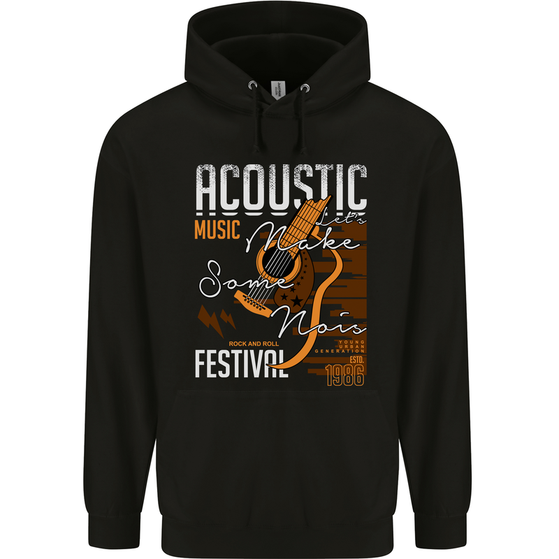 Acoustic Music Country & Western Guitar Mens 80% Cotton Hoodie Black