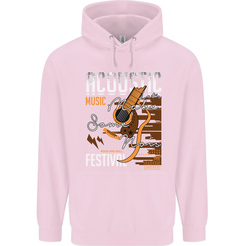 Acoustic Music Country & Western Guitar Mens 80% Cotton Hoodie Light Pink