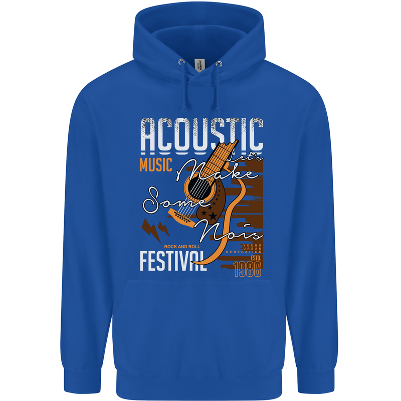 Acoustic Music Country & Western Guitar Mens 80% Cotton Hoodie Royal Blue