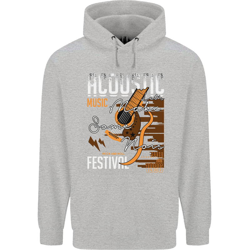 Acoustic Music Country & Western Guitar Mens 80% Cotton Hoodie Sports Grey